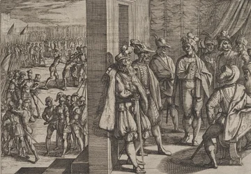 Plate 18: Secret Meeting of Civilis with Other Leaders from Trier, from The War of the Romans, 1611