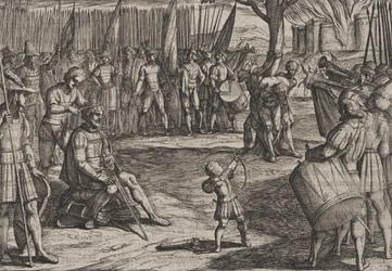 Plate 20: Civilis Having his Hair Cut, from The War of the Romans Against the Batavians, 1611