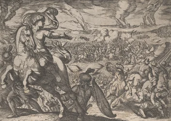Plate 6: Darius Fleeing from the Battlefield, from The Deeds of Alexander the Great