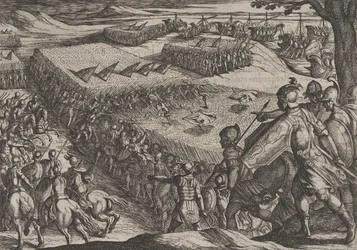 Plate 6: Romans Defeated Near the Rhine, from The War of the Romans Against the Batavians, 1611