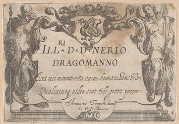 Title Page with Cartouche with Dedication, Flanked by Minerva and Fame