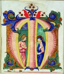 Historiated initial M depicting the Annunciation
