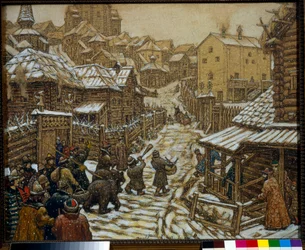 Musicians and bear handlers in a Moscow street in the 17th century