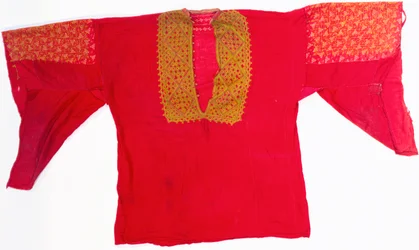 An Embroidered Dress of Red Muslin