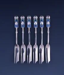 A Set of Six Liberty Silver and Enamel Pastry Forks