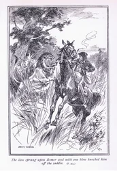 The Lion Sprang Upon Romer and with One Blow Knocked Him Off His Saddle