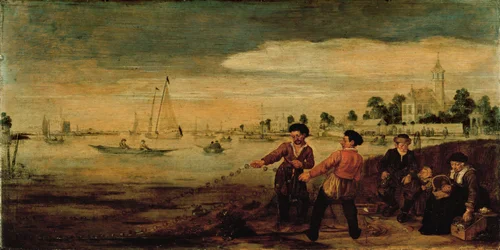 Fishermen on the Bank of the Amstel near the Pauwentuin, Amsterdam