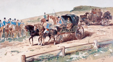 A Postillion Mounted on a Carriage Horse, 19th Century, 1886