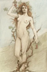 Female nude with grapes