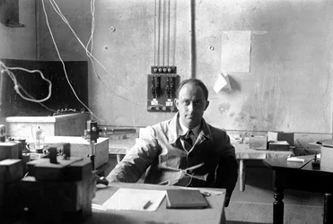 The Italian physicist Enrico Fermi (1901-1954 Nobel Prize for Physics in 1938) in the laboratory