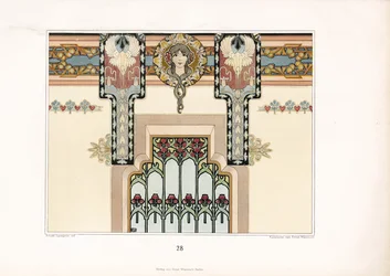 Art Nouveau Wall Decoration with Irises and Figural Design