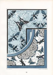 Butterflies and Moths in Blue-White Floral Pattern