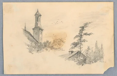 Sketch of Church Tower and Roof Top