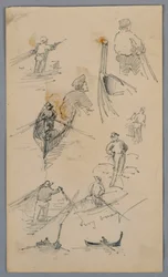Sketches of Figures on Boats