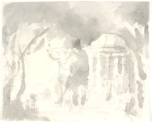 Round Temple with Winged Figures Surrounded by Trees