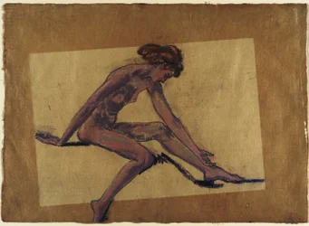 Seated Female Nude in Profile, Bending Forward