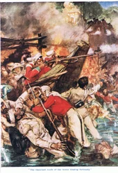The thatched roofs of the boats blazing furiously