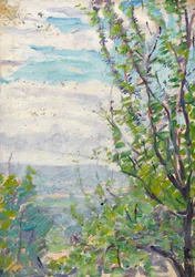 Blue Sky and Clouds with Branches of Fruit Trees to the Fore