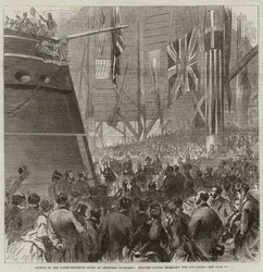 Launch of the Screw-Corvette Druid at Deptford Dockyard, Princess Louise Releasing the Dog-Shore