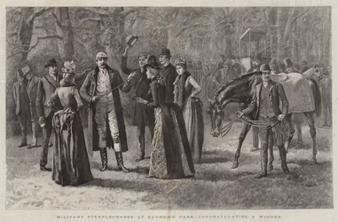 Military Steeplechases at Sandown Park, congratulating a Winner