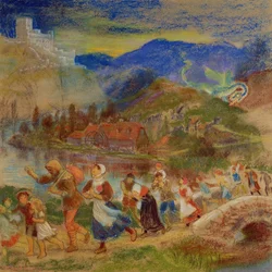 Villagers fleeing from a dragon