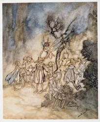 Enter certain reapers, properly habited, illustration from William Shakespeare