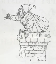 Father Christmas climbing down a chimney