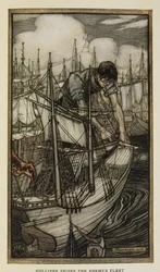 Gulliver Captures Enemy Fleet, Illustration from Gulliver