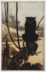 Illustration from Jorinda and Joringel of a black cat.