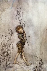 Puck character of the play. Illustration for The Dream of a Summer Night by William Shakespeare