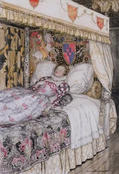 The Sleeping Princess, illustration for The Allies Fairy Book, Heinemann, 1916