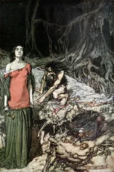 The Wooing of Grimhilde, the Mother of Hagen. Illustration for Siegfried and The Twilight of the Gods
