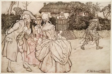 They All Stared at Him with Equal Marks of Surprise and Invariably Stroked Their Chins, from Rip Van Winkle by Washington Irving, pub. 1910