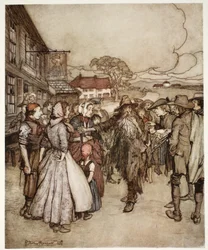They crowded round him, eyeing him from head to foot with great curiosity, from Rip Van Winkle by Washington Irving