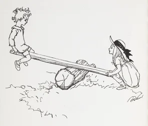 Two children on a see saw