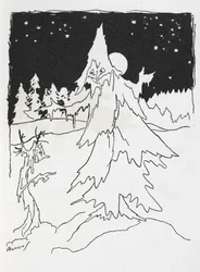 Two tree-men in a snowy wood