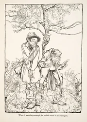 When it was sharp enough, he looked round at strangers, from Little Brother & Little Sister and Other Tales by the Brothers Grimm, pub.1917