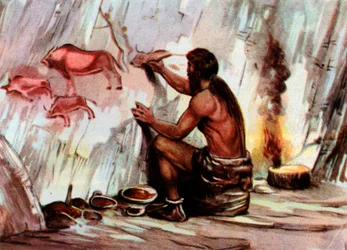 A Homo Sapiens Painting in a Cave, from 