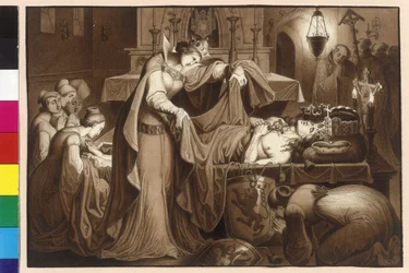 Empress Anna Wraps the Dead Body of King Ottokar in a Shroud in the Scots Monastery