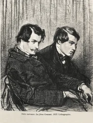 Edmond and Jules de Goncourt in a box at the theatre. 1853