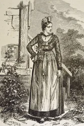 Germany (C19th). Society (1879). Alsace. Women in the Region. Right Now, Alsace Was Held by the German Reichstag (1871-1918). Engraving. Private Collection