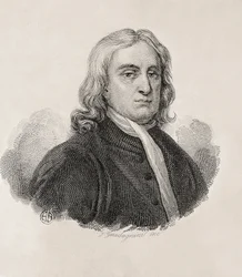 Portrait of Isaac Newton, Work by Gaetano Guadagnini. Engraving.