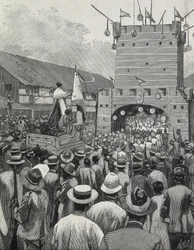 Philippines (1899). Protest in Manila (engraving)