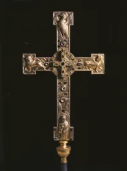 Processional cross, at the center reliquary containing the relics of the Sacred Wood of the Cross