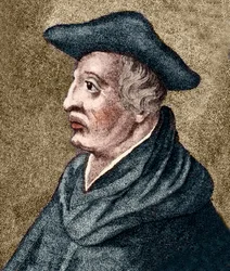 Roger Bacon - English philosopher and scientist - colored engraving