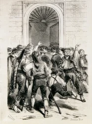 Proclamation of the First Republic and Storming of the Barcelona City Hall (11th February 1873). Etching