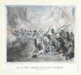 The K. K. Military Storm the Sternbarricade in the Jaegerzeile on 28th October 1848