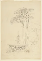 View of the Hippocampus Fountain in the Borghese Gardens, Rome, Italy