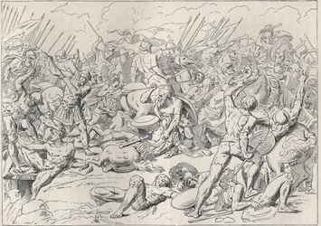 Peloponnesian War: The Battle of Potidaea (engraving after Carstens)