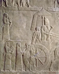Relief depicting the chariot of King Assurbanipal and Elamite prisoners, episodes of the Elam campaign, from the Palace of Assurbanipal in Nineveh, c.645 BC